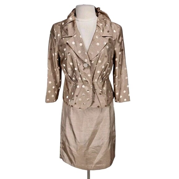Isabella Women Career Skirt Suit Petti Size 14P Polka Dot Beige Button Up  205P - Picture 1 of 6